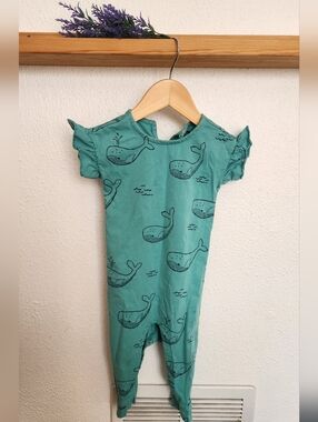 Tea Collection Whale Pattern Toddler Romper, Size 12-18 Months